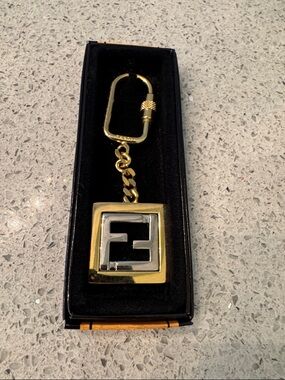 Fendi Gold and Silver Double F Square Keychain